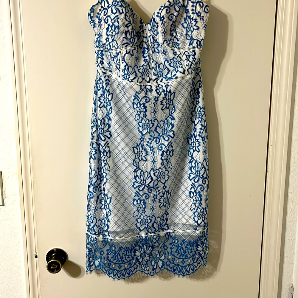 Size 10 Guess teal & white lace lined strap dress